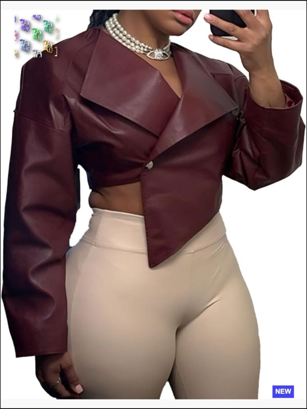 Crop Faux Leather Jacket Long Sleeve Lapel Neck Button Down PU Coat Fall Going